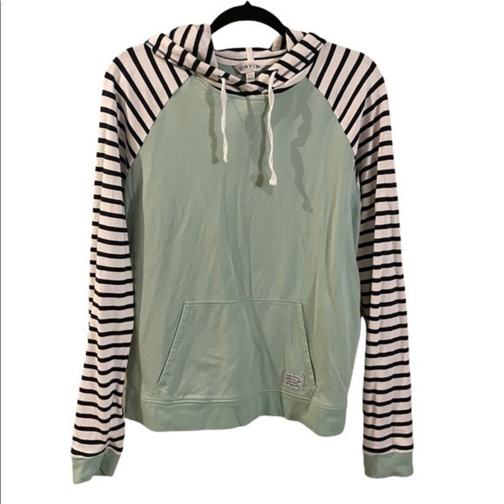 Orvis Mint Stripe Jersey Hoodie Men Small Condition 9/10 no flaws